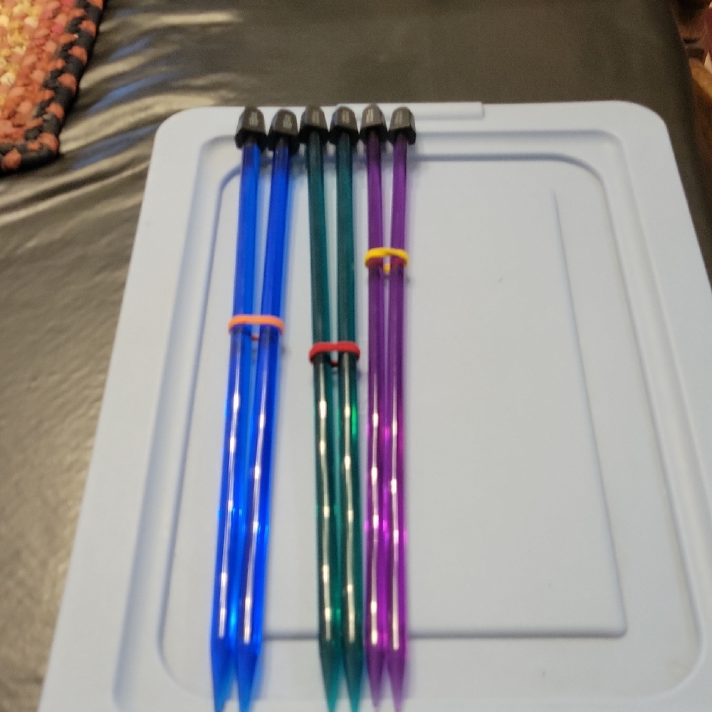 Set of Blue and Purple Knitting Needles